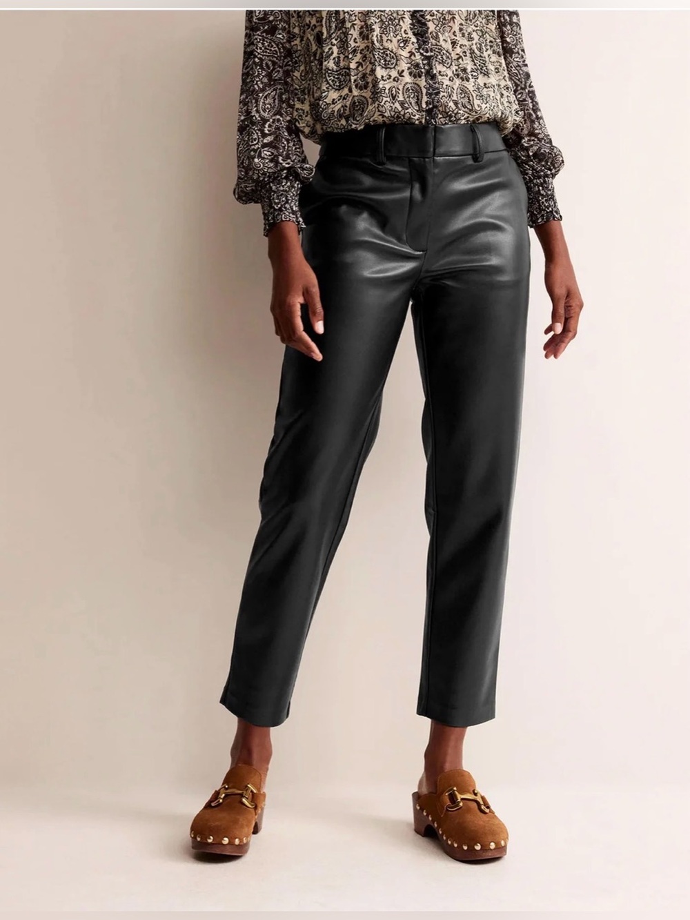 NWT Boden Tapered Faux-Leather Trousers black sz12